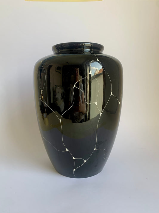 Große Keramikvase mit handbemaltem Muster, 1960er-Jahre