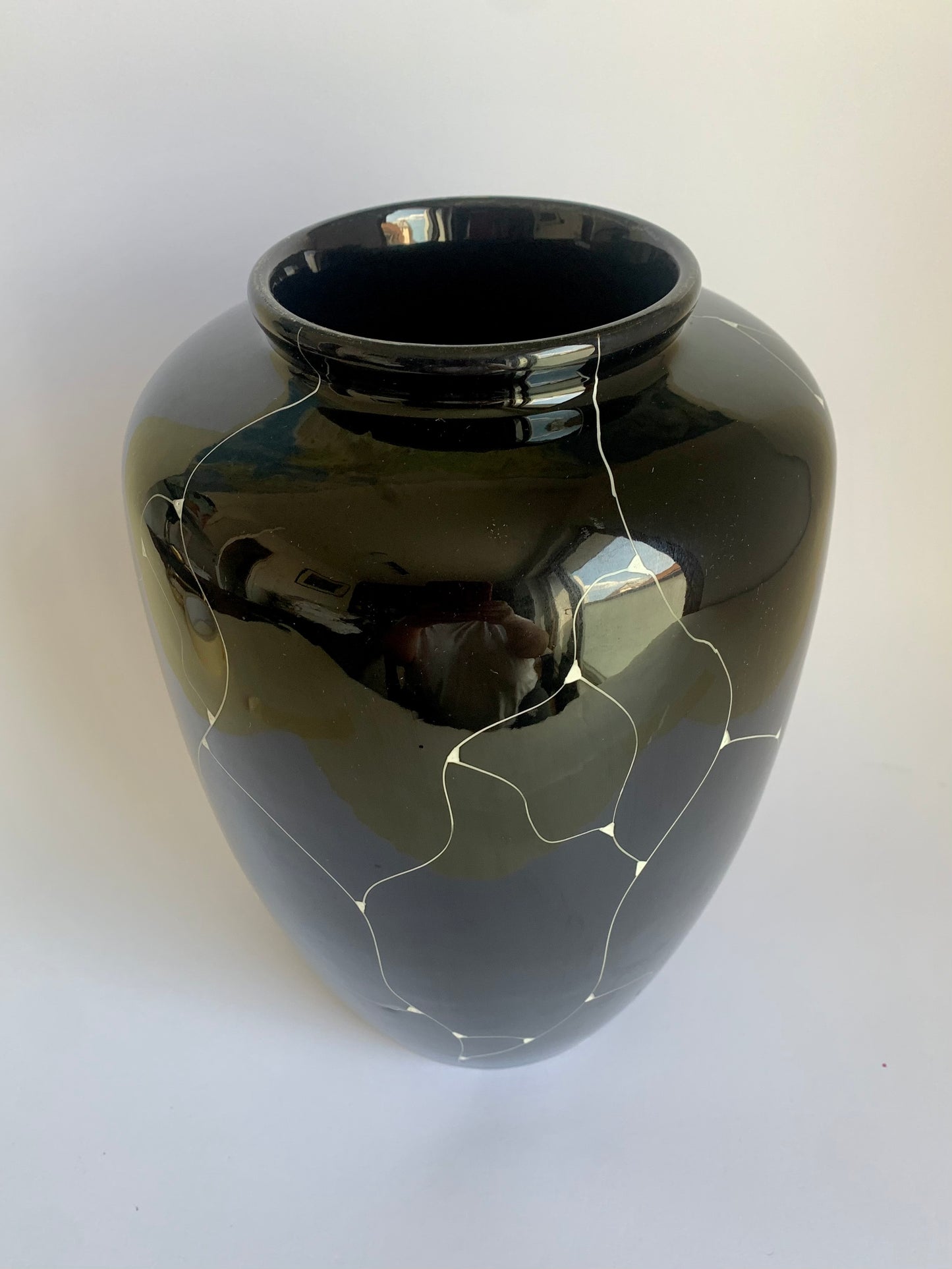 Große Keramikvase mit handbemaltem Muster, 1960er-Jahre