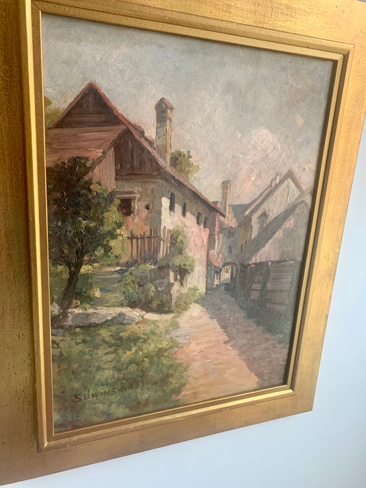 "Dorfstraße" altes Ölgemälde, signiert Sliwiński