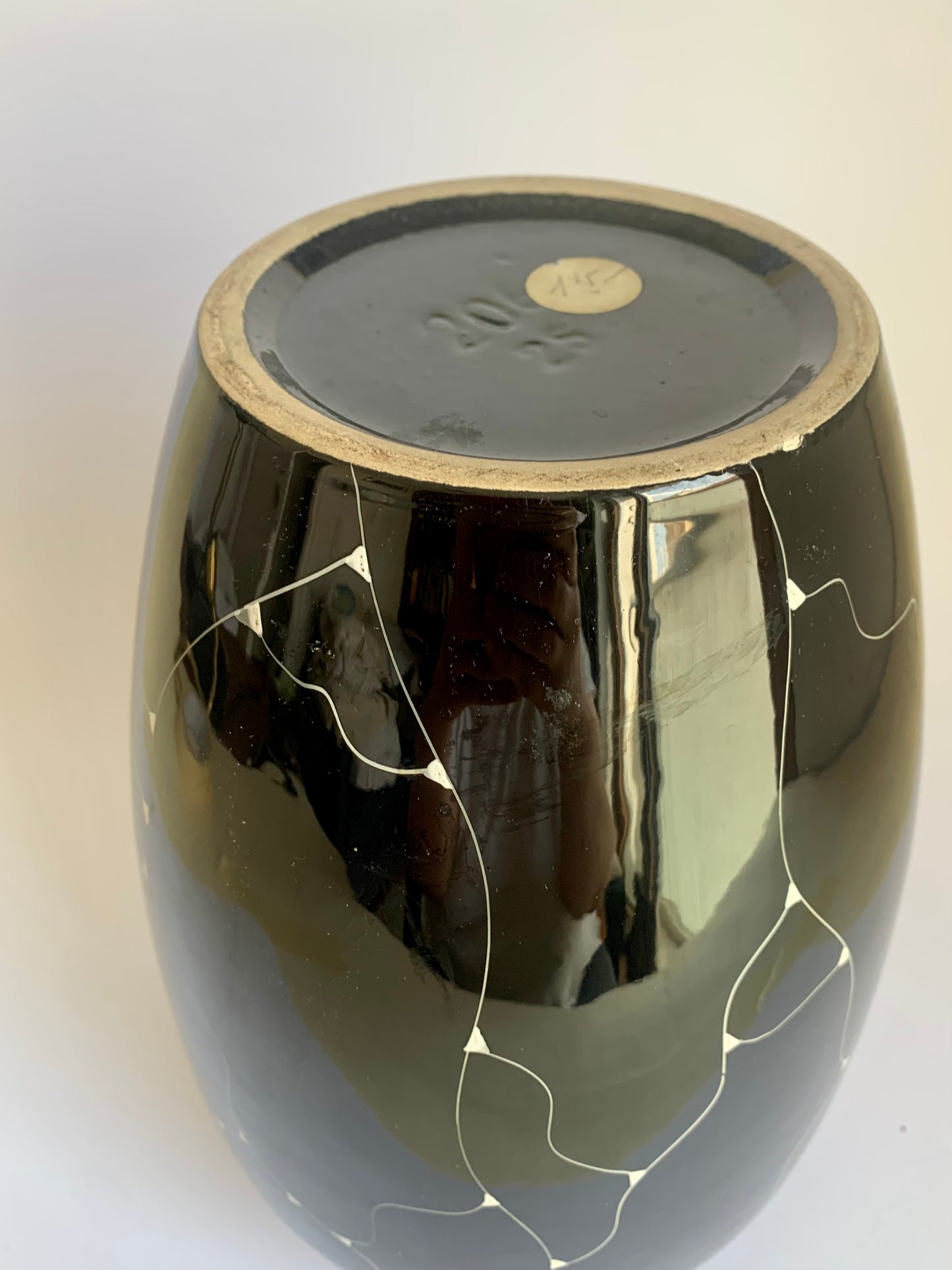 Große Keramikvase mit handbemaltem Muster, 1960er-Jahre
