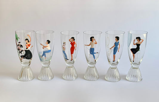 Vintage Pin-up Gläser, 1960er Jahre – 6er Set